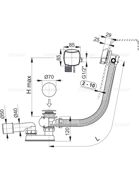 Alcaplast Syfon wannowy automatyczny z napełnianiem przelewem (długośc 80 cm) A564CRM1 80