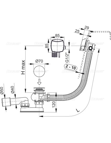 Alcaplast Syfon wannowy automatyczny z napełnianiem przelewem (długośc 120 cm) A564CRM1 120