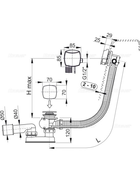Alcaplast Syfon wannowy automatyczny z napełnianiem przelewem (długośc 80 cm A564CRM2 80