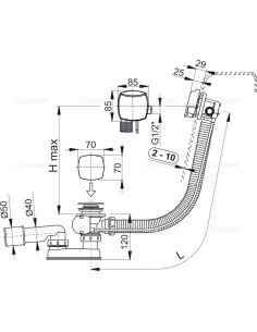 Alcaplast Syfon wannowy automatyczny z napełnianiem przelewem (długośc 100 cm) A564CRM2 100 2