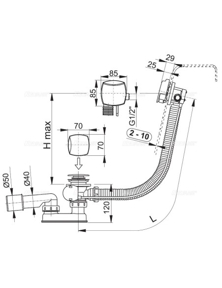 Alcaplast Syfon wannowy automatyczny z napełnianiem przelewem (długośc 80 cm) A564KM3 80