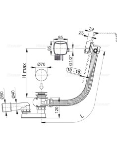 Alcaplast Syfon wannowy automatyczny z napełnianiem przelewem do wanien grubościennych A565CRM1 2