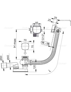 Alcaplast Syfon wannowy automatyczny z napełnianiem przelewem do wanien grubościennych (długośc 120 cm) A565CRM2 120 2
