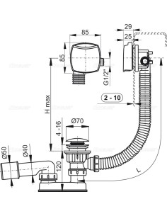 Alcaplast Syfon wannowy click-clack z napełnianiem przelewem metal-chrom (długośc 80 cm) A508KM 80 2