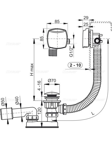 Alcaplast Syfon wannowy click-clack z napełnianiem przelewem metal-chrom (długośc 100 cm) A508KM 100
