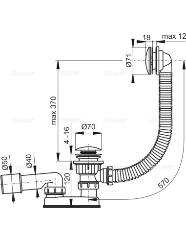 Alcaplast Syfon wannowy z korkiem click/clack metal A504KM