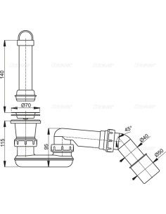 Alcaplast Syfon brodzikowy z częścia syfonową i kolankiem redukcyjnym A462 Ø50 2