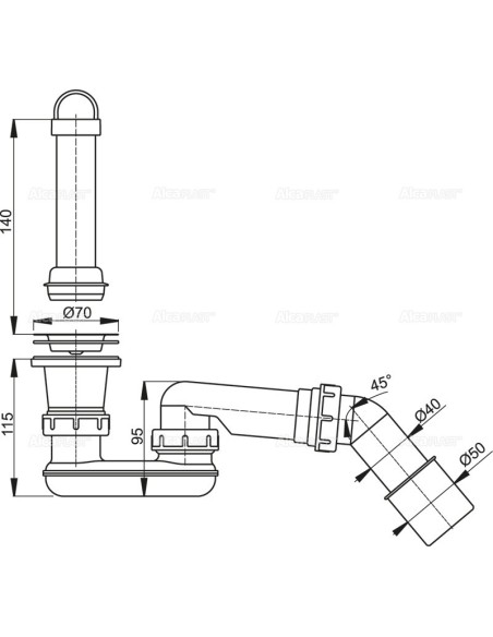 Alcaplast Syfon brodzikowy z częścia syfonową i kolankiem redukcyjnym A462 Ø50