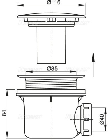 Alcaplast Syfon brodzikowy kryty metalowy LUX A49K mat