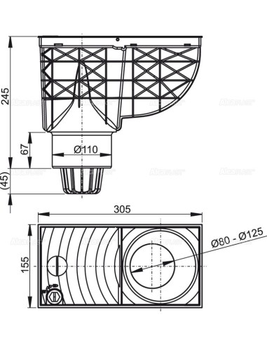 Alcaplast Wpust deszczowy uniwersalny 300 × 155/110 dolny, czarny AGV1