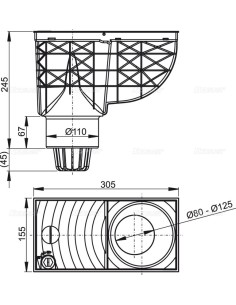 Alcaplast Wpust deszczowy uniwersalny 300 × 155/110 dolny, szary AGV1S 2