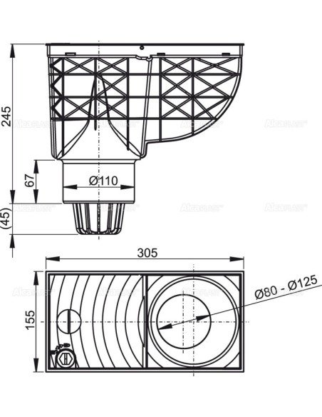 Alcaplast Wpust deszczowy uniwersalny 300 × 155/110 dolny, szary AGV1S