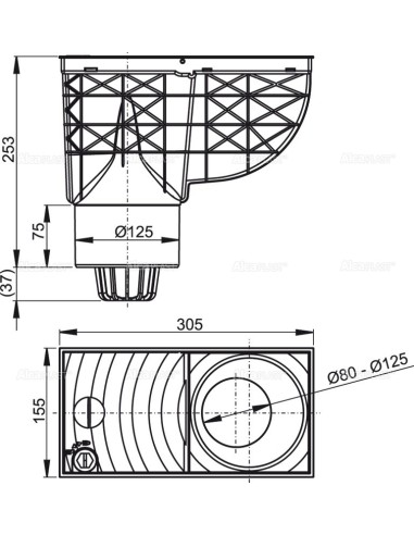 Alcaplast Wpust deszczowy uniwersalny 300 × 155/125 dolny, czarny AGV2