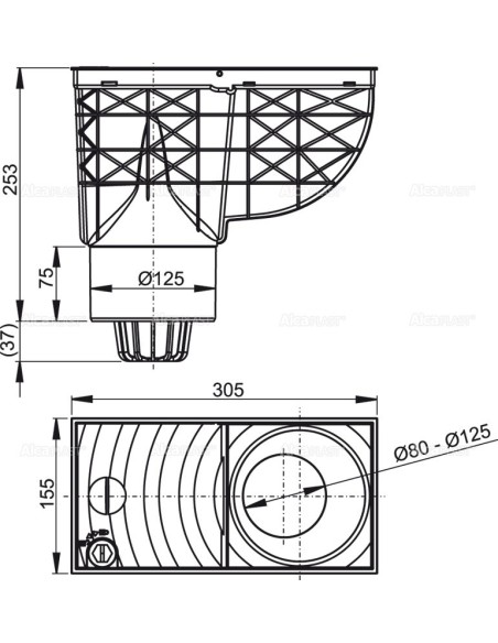 Alcaplast Wpust deszczowy uniwersalny 300 × 155/125 dolny, czarny AGV2