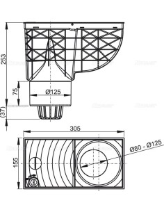 Alcaplast Wpust deszczowy uniwersalny 300 × 155/125 dolny, szary AGV2S 2