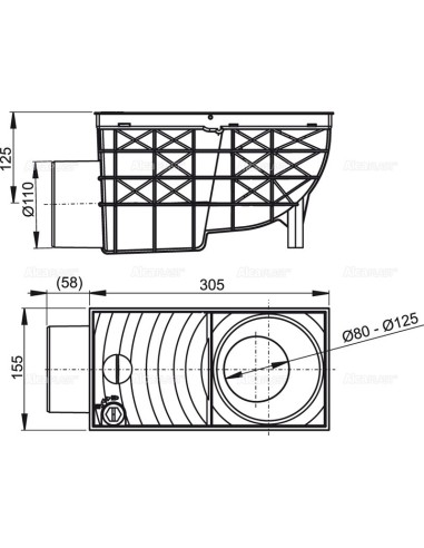 Alcaplast Wpust deszczowy uniwersalny 300 x 155/110 boczny, czarny  AGV3