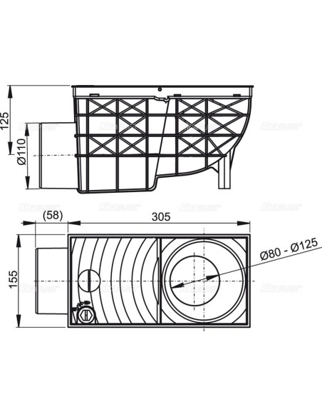 Alcaplast Wpust deszczowy uniwersalny 300 x 155/110 boczny, czarny  AGV3