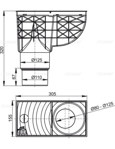 Alcaplast Wpust deszczowy uniwersalny 300 × 155/125/110 dolny, szary AGV4S 2