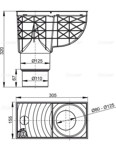 Alcaplast Wpust deszczowy uniwersalny 300 × 155/125/110 dolny, szary AGV4S