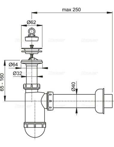 Alcaplast Syfon umywalkowy Ø40 z nierdzewnym sitkiem Ø63 A41