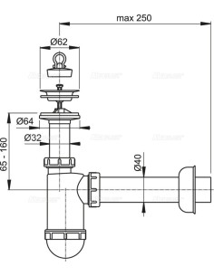 Alcaplast Syfon umywalkowy Ø32 z nierdzewnym sitkiem Ø63 A410 2