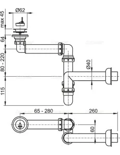 Alcaplast Małogabarytowy syfon umywalkowy Ø63 A413 2