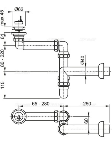 Alcaplast Małogabarytowy syfon umywalkowy Ø63 A413