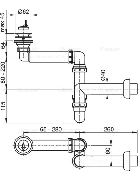 Alcaplast Małogabarytowy syfon umywalkowy Ø63 A413