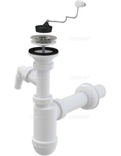 Alcaplast Syfon umywalkowy Ø40 z przyłączem i nierdzewnym sitkiem Ø63, łańcuszek A41PR