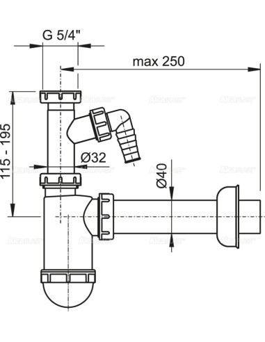 Alcaplast Półsyfon umywalkowy Ø40 z przyłączem i z nakretką 5/4" A43P