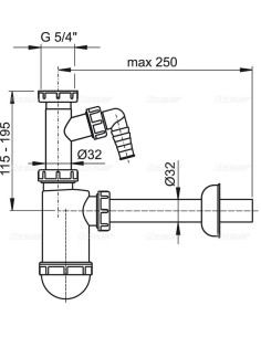 Alcaplast Półsyfon umywalkowy Ø32 z przyłączem i z nakretką 5/4"  A430P 2