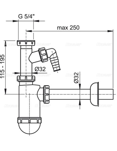 Alcaplast Półsyfon umywalkowy Ø32 z przyłączem i z nakretką 5/4"  A430P