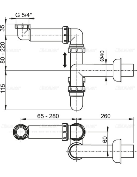 Alcaplast Syfon umywakowy oszczędzający miejsce 5/4"  A434