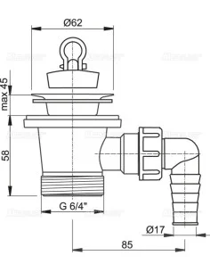 Alcaplast Spust umywalki 6/4" z przyłączem i nierdzewnym sitkiem Ø63 A31P 2