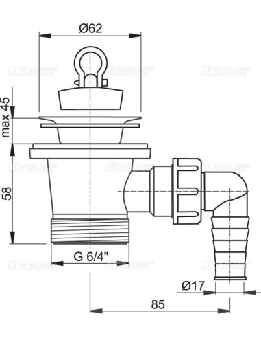 Alcaplast Spust umywalki 6/4" z przyłączem i nierdzewnym sitkiem Ø63 A31P
