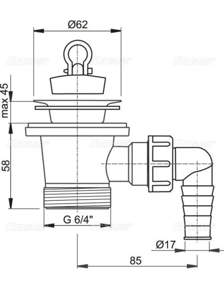 Alcaplast Spust umywalki 6/4" z przyłączem i nierdzewnym sitkiem Ø63 A31P