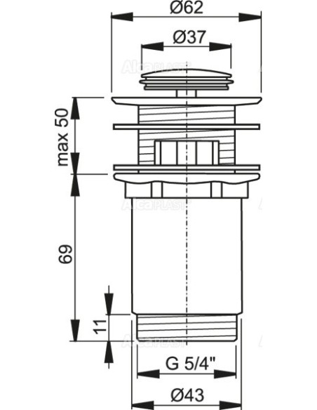 Alcaplast Spust umywalki click/clack 5/4" metalowy, mały korek A391
