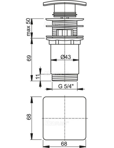 Alcaplast Spust umywalki click/clack 5/4" metalowy, kwadratowy korek  A393