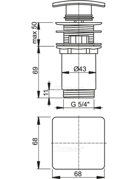 Alcaplast Spust umywalki click/clack 5/4" metalowy, kwadratowy korek  A393