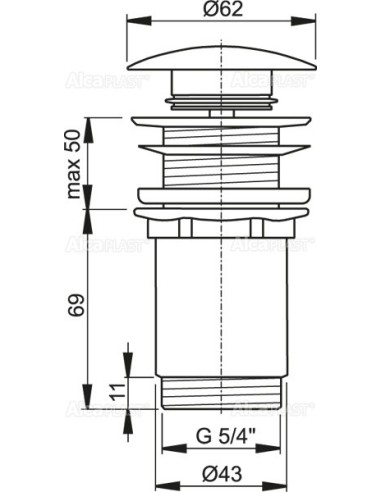 Alcaplast Spust umywalki click/clack 5/4" metalowy, duży korek, do umywalek szklanych i plastikowych A395
