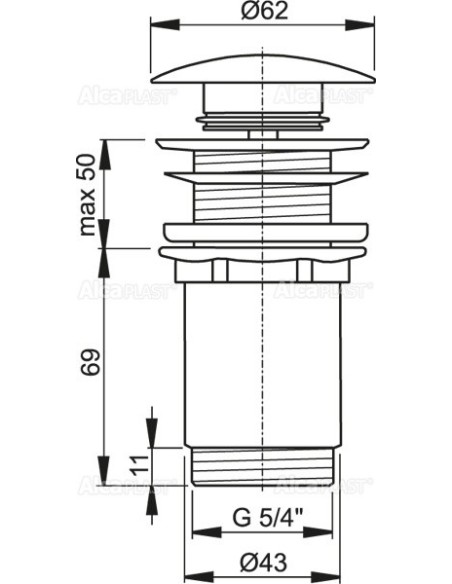 Alcaplast Spust umywalki click/clack 5/4" metalowy, duży korek, do umywalek szklanych i plastikowych A395