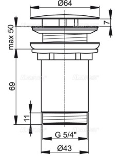 Alcaplast Spust umywalkowy 5/4" metalowy, duży korek, do umywalek bez przelewu A396 2