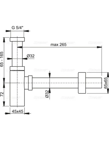 Alcaplast Syfon umywalkowy Ø32 DESIGN metalowy, czworokątny A401