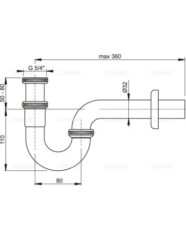 Alcaplast Półsyfon umywalkowy „U“ 5/4" metalowy, Ø32 A432