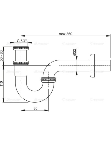Alcaplast Półsyfon umywalkowy „U“ 5/4" metalowy, Ø32 A432