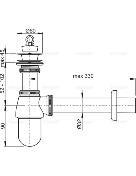 Alcaplast Syfon umywalkowy Ø32 z odpływem 5/4“ metalowy A437