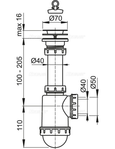Alcaplast Syfon zlewozmywaka sitko nierdzewne Ø70  A441 Ø50/40