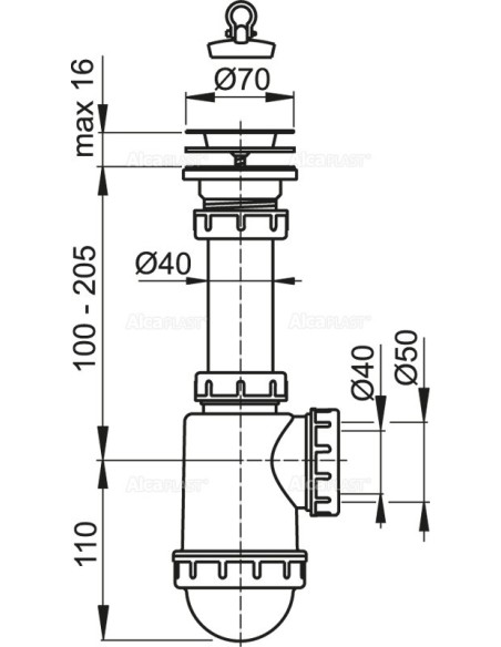 Alcaplast Syfon zlewozmywaka sitko nierdzewne Ø70  A441 Ø50/40