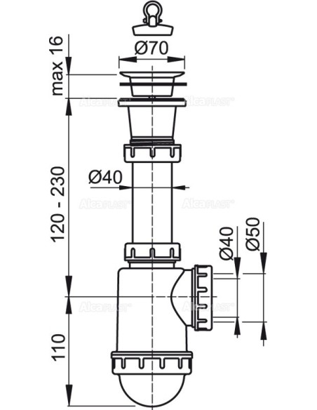 Alcaplast Syfon zlewozmywaka sitko plastikowe Ø70 A442 Ø50/40