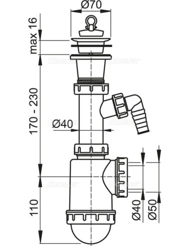 Alcaplast Syfon zlewozmywaka z podłączeniem pralki sitko plastikowe Ø70 A442P Ø50/40